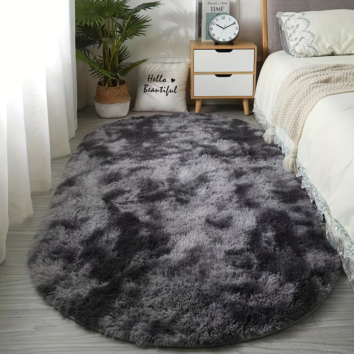 Plush Oval Area Rug for Bedroom and Living Room - Soft Polyester, Hand Washable, Perfect for Coffee Table and Doorway Decor