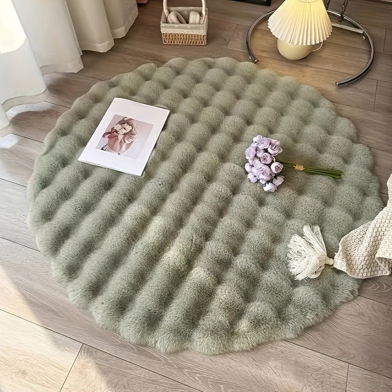 1PC Plush Round Faux Rabbit Fur Accent Rug - Soft, Lightweight, Machine Washable, Non-Slip, Low Pile, Solid Color, Perfect for Living Room, Bedroom, Home Decor, Festive Celebrations - Christmas, Easter, Hanukkah, Thanksgiving, St. Patrick's Day