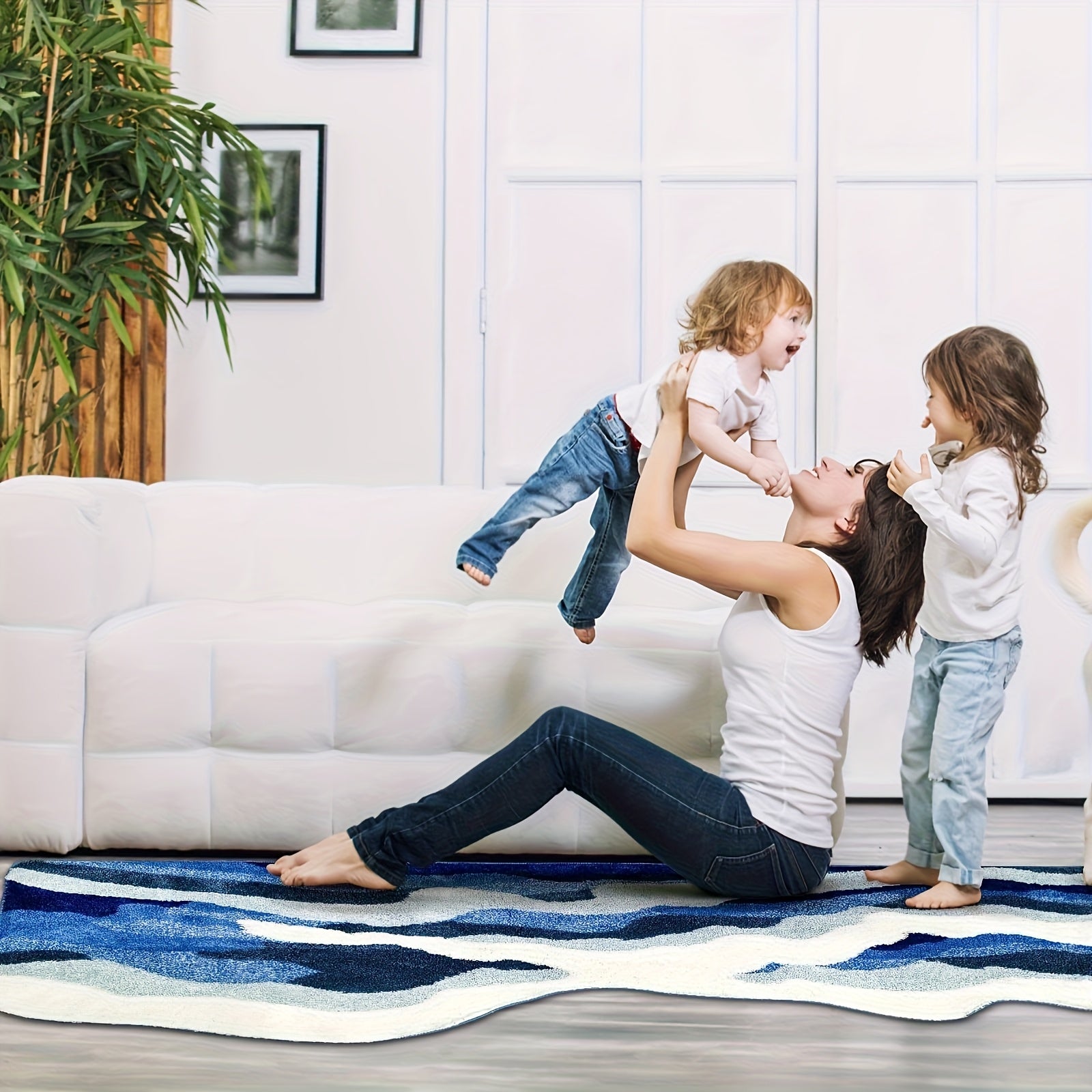 Ocean Wave Area Mat - Soft, Non-Slip, Absorbent Polyester Mat with Blue & White Mountain Design for Bedroom, Living Room, or Bathroom Decor - Machine Washable, Rectangular Shape, Bathroom Mat | Ocean Wave Design | Polyester Mat, Bathroom Mat