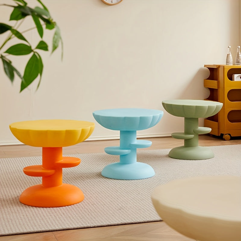 Modern Yellow Plastic Flower-Shaped Coffee Table with Two Tiers - Stylish Home Decor for Small Spaces, Perfect for Organizing Essentials, Small Space Furniture | Contemporary Decor | Lightweight Table, Coffee Table for Living Room