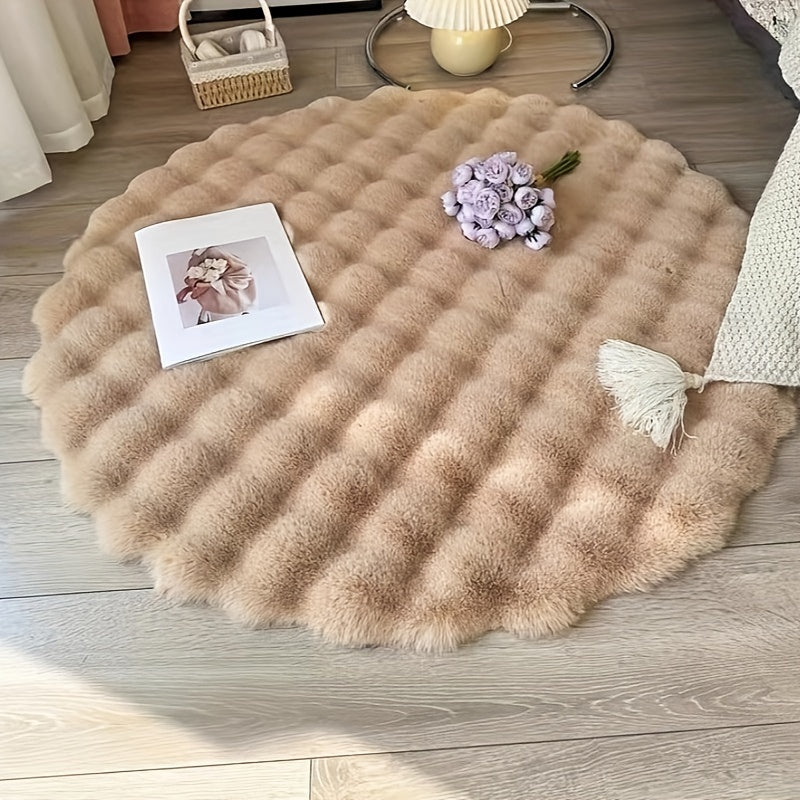 1PC Plush Round Faux Rabbit Fur Accent Rug - Soft, Lightweight, Machine Washable, Non-Slip, Low Pile, Solid Color, Perfect for Living Room, Bedroom, Home Decor, Festive Celebrations - Christmas, Easter, Hanukkah, Thanksgiving, St. Patrick's Day