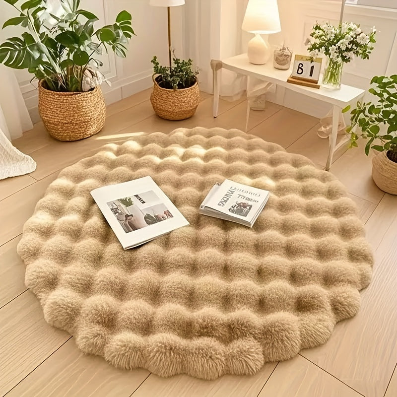 1pc, Round Bubble Fleece Fabric Simple Solid Color Fluffy Soft Comfortable Easy To Clean Furry Warm Cute Indoor Decorative Carpet, Four Colors Available, Suitable For Bedroom, Living Room, Clothes Room, Vanity And Other Areas 35.43*35.43in (90*90cm)