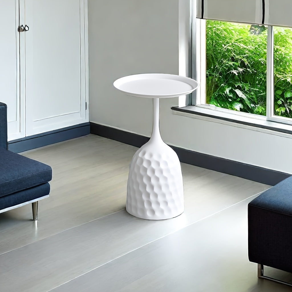 Elegant white and black wine glass design metal side table-compact round bedside and coffee table, suitable for small spaces, perfect for bedrooms and offices
