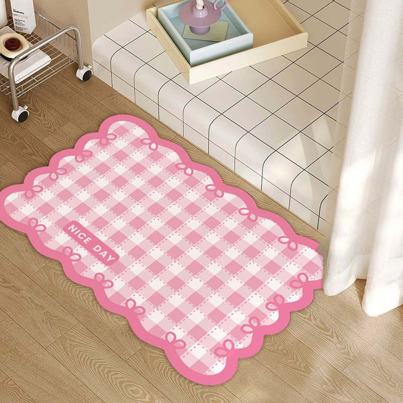 Fluffy Plaid Area Rug High Pile Fluffy Plaid Area Rug - Non-Slip Washable Polyester Carpet - Irregular Pink Decorative Mat for Bedroom, Indoor, Room