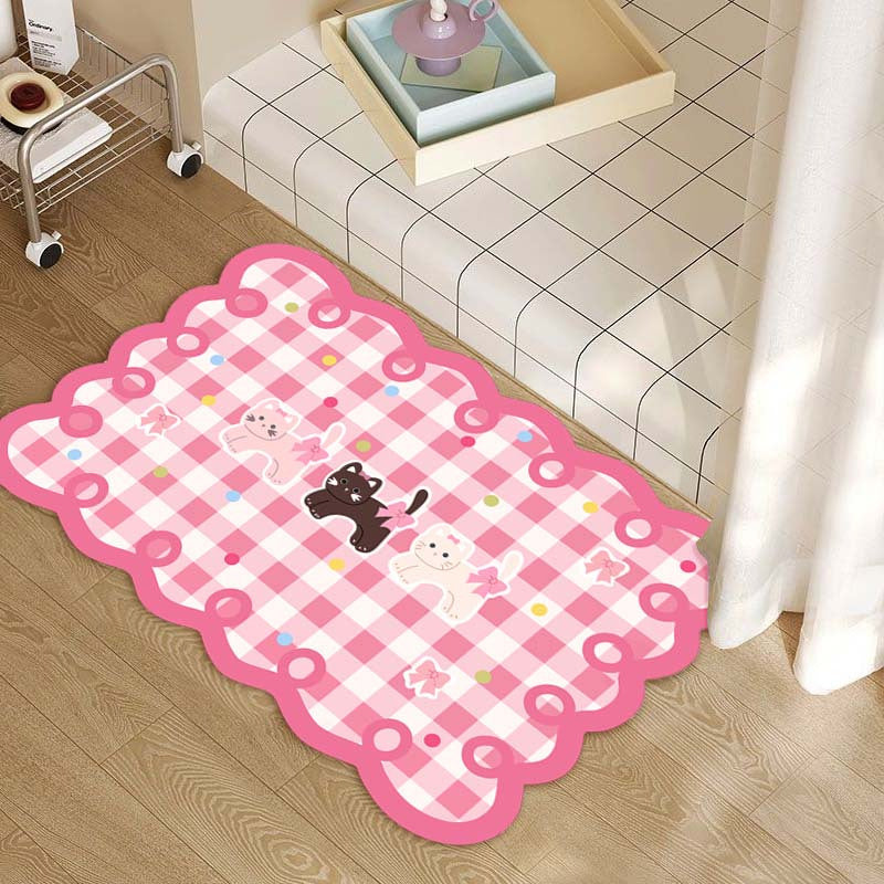 Fluffy Plaid Area Rug High Pile Fluffy Plaid Area Rug - Non-Slip Washable Polyester Carpet - Irregular Pink Decorative Mat for Bedroom, Indoor, Room