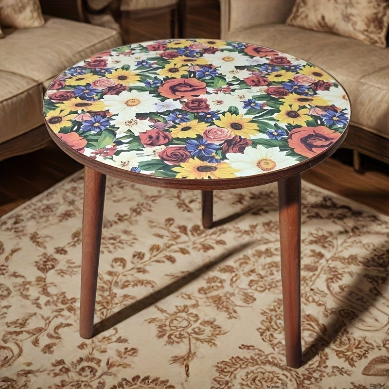 Vintage Coffee Table Vintage Floral Round Coffee Table | Easy to Assemble, Nonwood Construction, Perfect for Living Room, Bedroom, or Sofa Area - Versatile as a Desk, Nightstand, or Corner Table, Modern Vintage Style