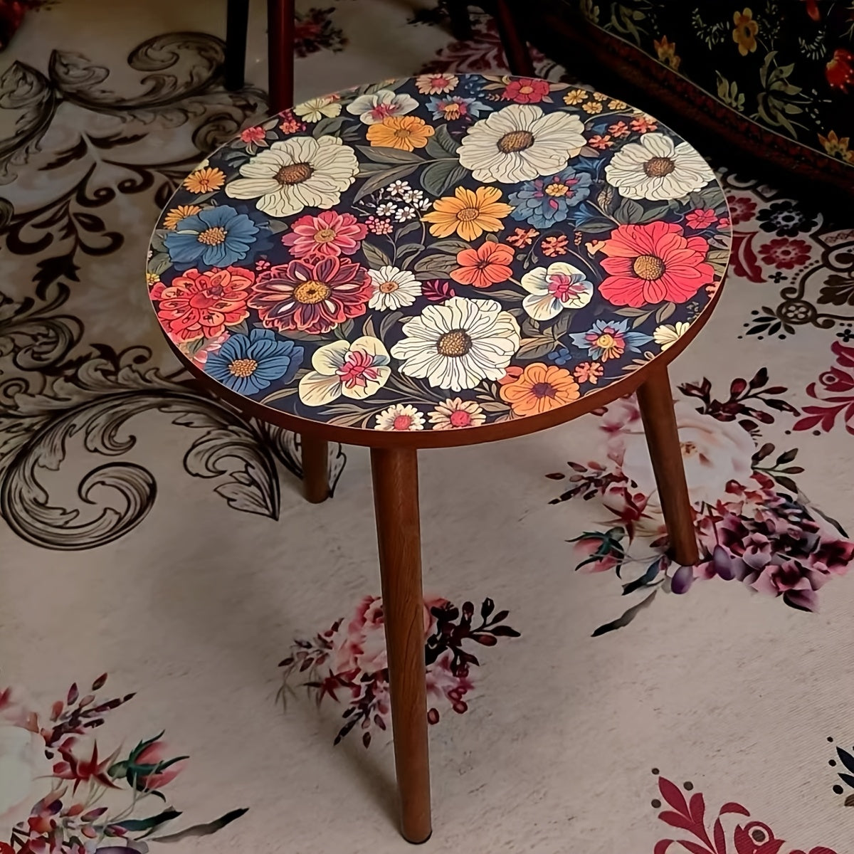 Vintage Coffee Table Vintage Floral Round Coffee Table | Easy to Assemble, Nonwood Construction, Perfect for Living Room, Bedroom, or Sofa Area - Versatile as a Desk, Nightstand, or Corner Table, Modern Vintage Style