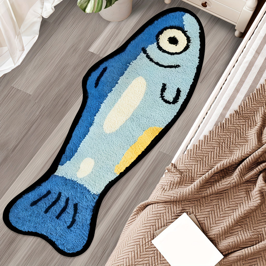 Soft Flannel Mat 1 Blue Fish Cartoon Mat, Soft Comfortable Flannel Material | Washable and Machine Washable, Suitable for Home Decor, Room, Bedroom, Entrance, Kitchen, Perfect Holiday Gift for Family and Friends