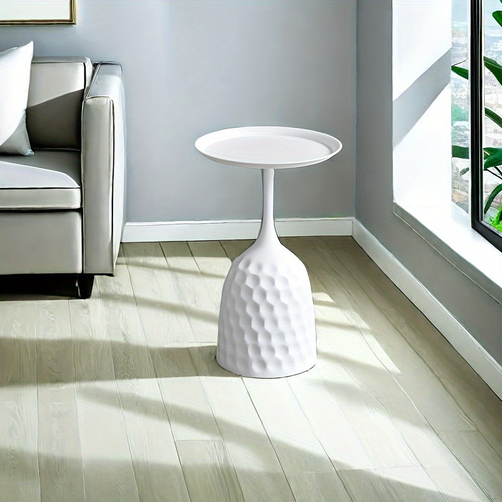Elegant white and black wine glass design metal side table-compact round bedside and coffee table, suitable for small spaces, perfect for bedrooms and offices