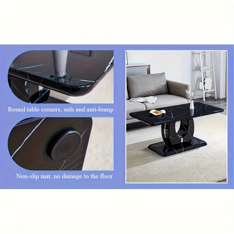 Modern Minimalist Black Faux Marble Pattern Sticker Pattern Rectangular Coffee Table, Large Modern Versatile Coffee Table For Living Room, Rectangular Center Table Tea Table Accent Furniture, Suitable For Multiple Scenarios, Easy To Install (Black)