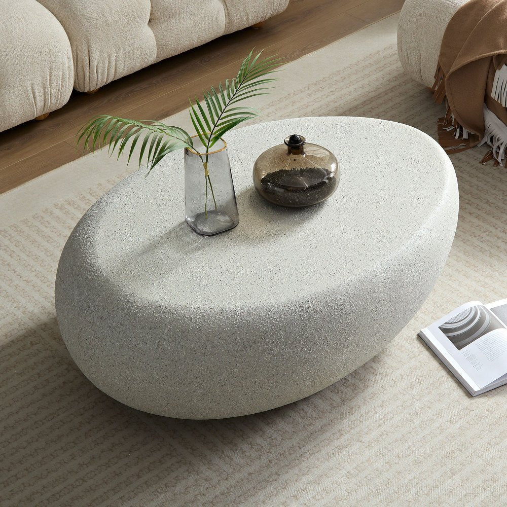 43.31''Fiberglass Elliptical Coffee Table for Living Room Vintage Table, Matte Rocks Table front of the Sofa, Irregular Center Table, No Need Assembly