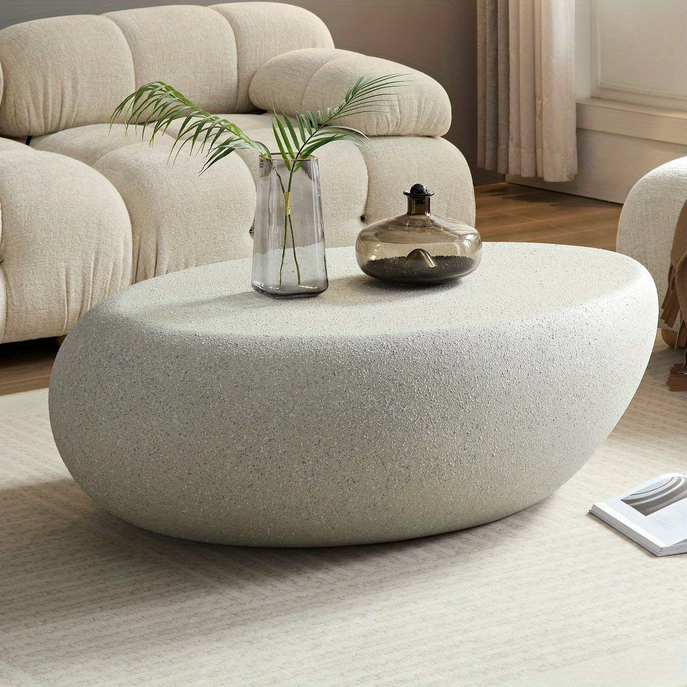 43.31''Fiberglass Elliptical Coffee Table for Living Room Vintage Table, Matte Rocks Table front of the Sofa, Irregular Center Table, No Need Assembly