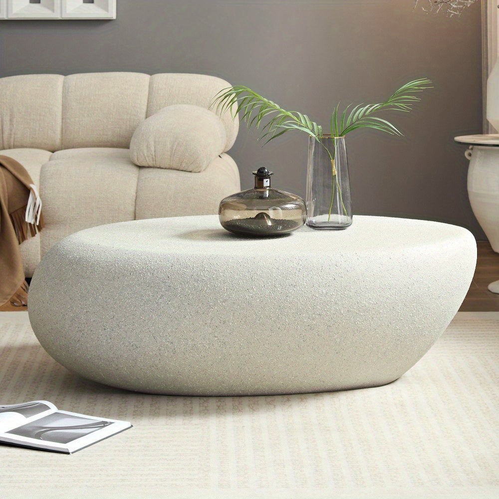 43.31''Fiberglass Elliptical Coffee Table for Living Room Vintage Table, Matte Rocks Table front of the Sofa, Irregular Center Table, No Need Assembly