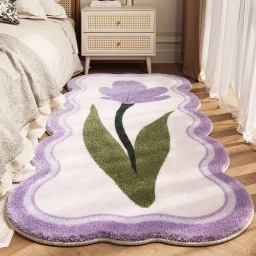 1pc, Romantic Cream Style Small Wave Cartoon Flower Bedroom Rug 10mm Thick Plush Soft Carpet Room Living Room Home Rug