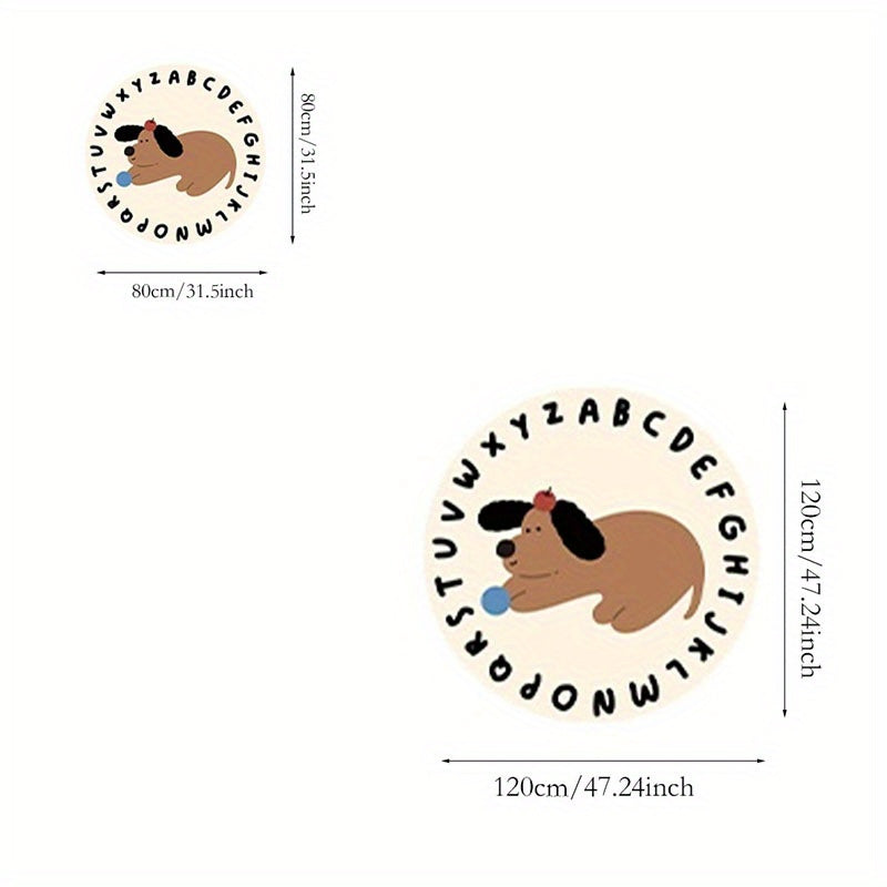 Round Faux Cashmere 1000g\u002F㎡ Carpet, Cartoon Letter Soft Dog Design, Thickened 10mm Plush, Machine Washable, Non-Slip, Home Decor for Living Room, Bedroom, Indoor Use, Polyester, High Pile