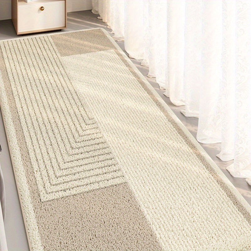 Soft Area Mat Plush Soft 100% Polyester Japanese-Inspired Cream Striped Area Mat | Machine-Washable Non-Slip 10mm Thick Modern Minimalist Design for Bedroom, Living Room, Study & Laundry Room Decor