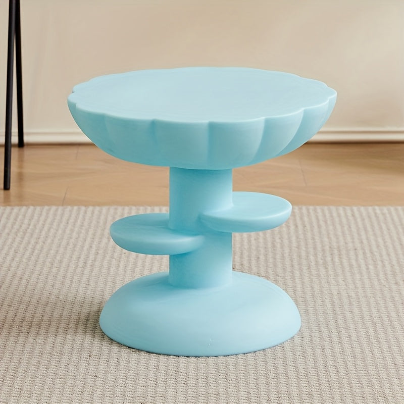 Modern Yellow Plastic Flower-Shaped Coffee Table with Two Tiers - Stylish Home Decor for Small Spaces, Perfect for Organizing Essentials, Small Space Furniture | Contemporary Decor | Lightweight Table, Coffee Table for Living Room