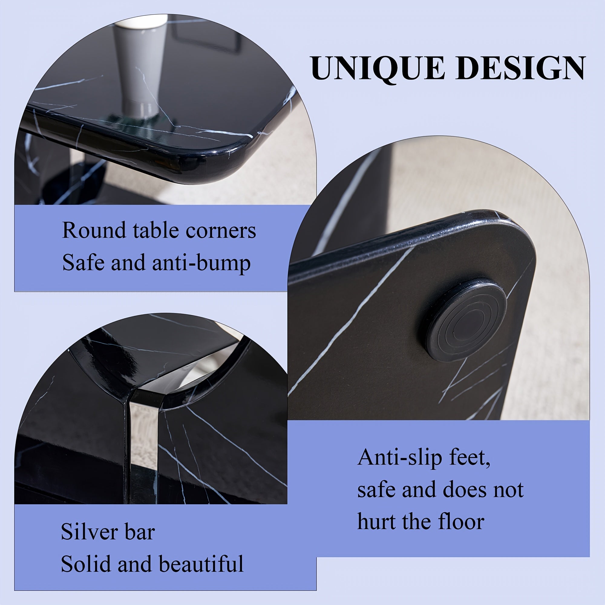 Modern Minimalist Black Faux Marble Pattern Sticker Pattern Rectangular Coffee Table, Large Modern Versatile Coffee Table For Living Room, Rectangular Center Table Tea Table Accent Furniture, Suitable For Multiple Scenarios, Easy To Install (Black)