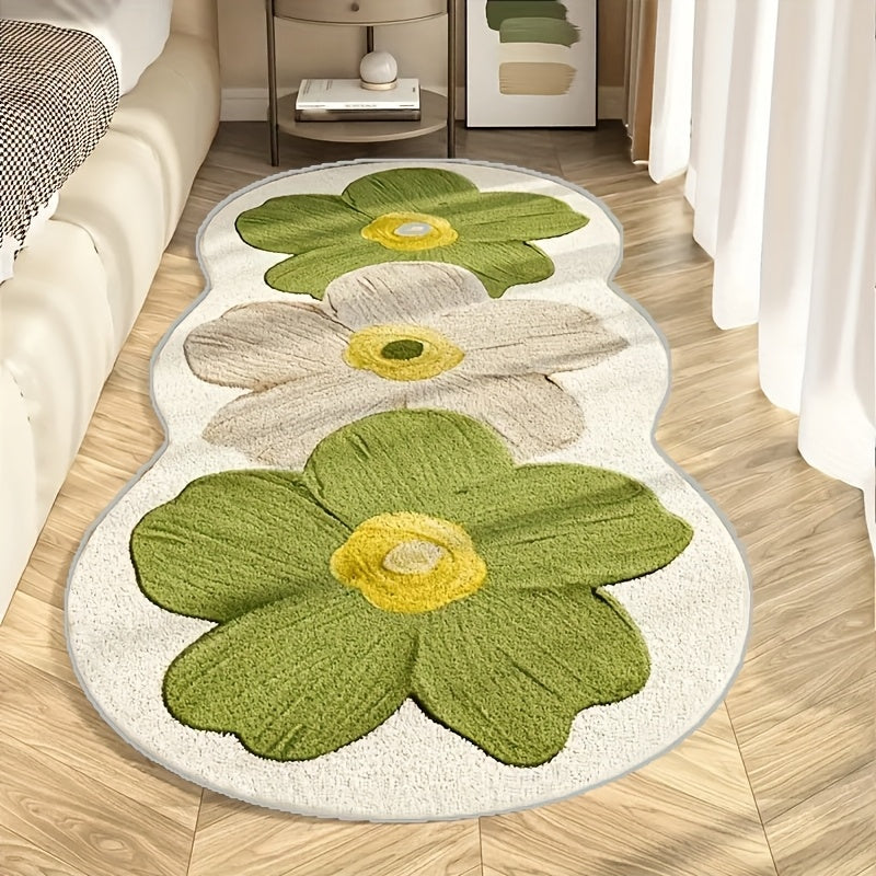 1pc Velvet Oil Painting Floral Bedside Mat - Non-Slip Latex Dot Backing, Machine Washable for Living Room, Bedroom, Vanity, Bathroom - Soft & Stylish Home Decor Mat