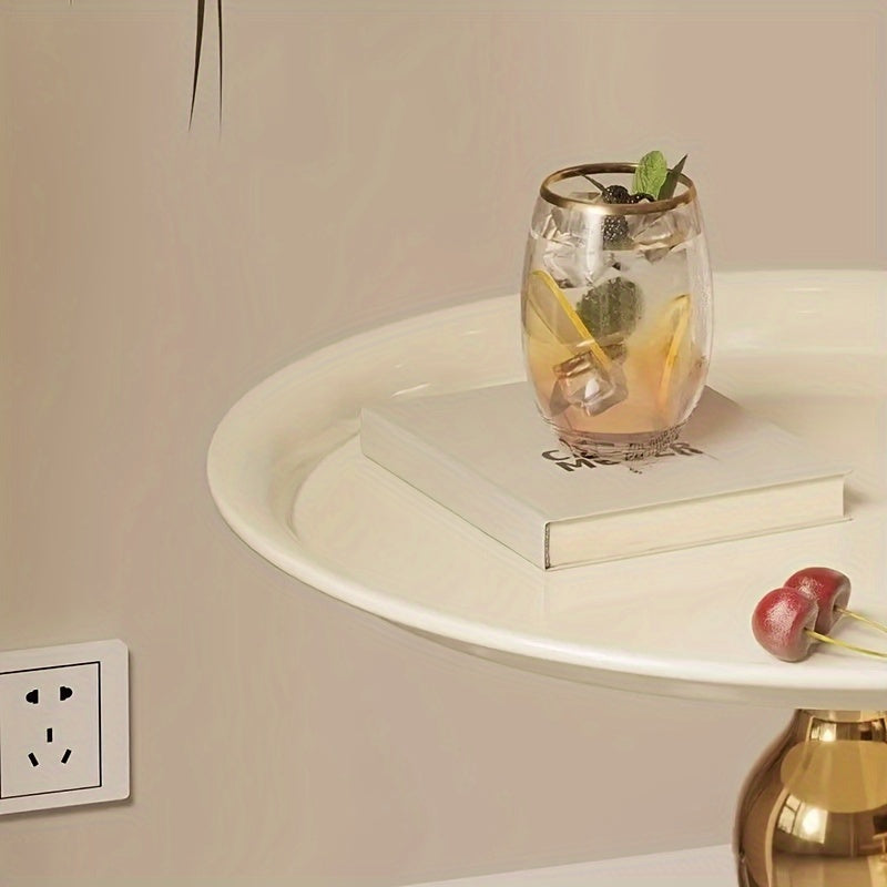 French-Inspired Iron Table 1pc French-Inspired Iron Side Table - Modern European Small Space End Table - White & Black Round Metal Coffee Table