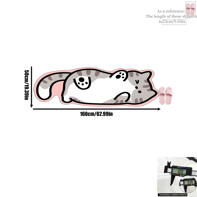 Whimsical Cat Mat 1pc Soft Plush Whimsical Cat-Shaped Area Mat | Washable & Durable, Polyester Fiber, Ideal for Living Room, Bedroom, or Office Decor, Perfect Holiday Gift, Machine Washable, Indoor Use Only