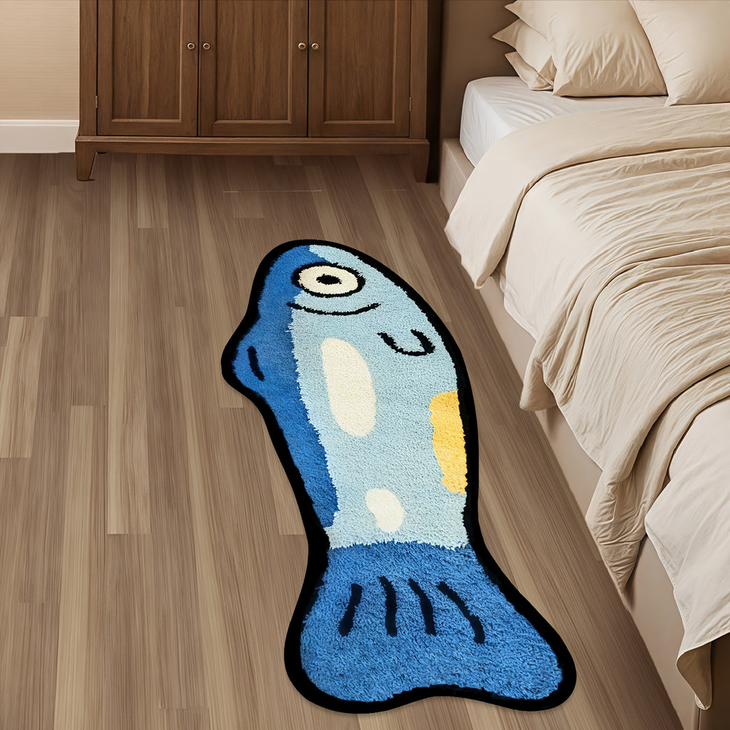 Soft Flannel Mat 1 Blue Fish Cartoon Mat, Soft Comfortable Flannel Material | Washable and Machine Washable, Suitable for Home Decor, Room, Bedroom, Entrance, Kitchen, Perfect Holiday Gift for Family and Friends