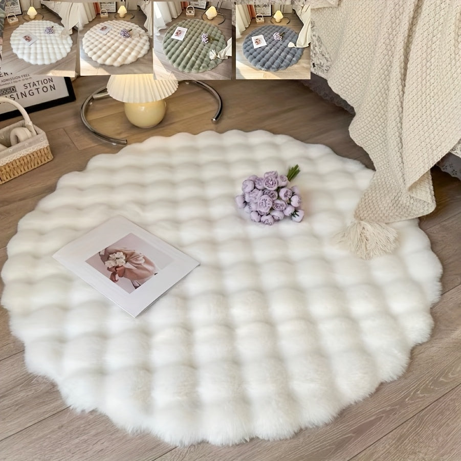 1PC Plush Round Faux Rabbit Fur Accent Rug - Soft, Lightweight, Machine Washable, Non-Slip, Low Pile, Solid Color, Perfect for Living Room, Bedroom, Home Decor, Festive Celebrations - Christmas, Easter, Hanukkah, Thanksgiving, St. Patrick's Day