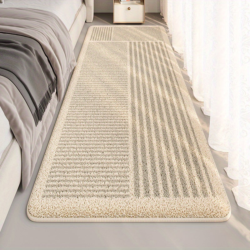 Soft Area Mat Plush Soft 100% Polyester Japanese-Inspired Cream Striped Area Mat | Machine-Washable Non-Slip 10mm Thick Modern Minimalist Design for Bedroom, Living Room, Study & Laundry Room Decor