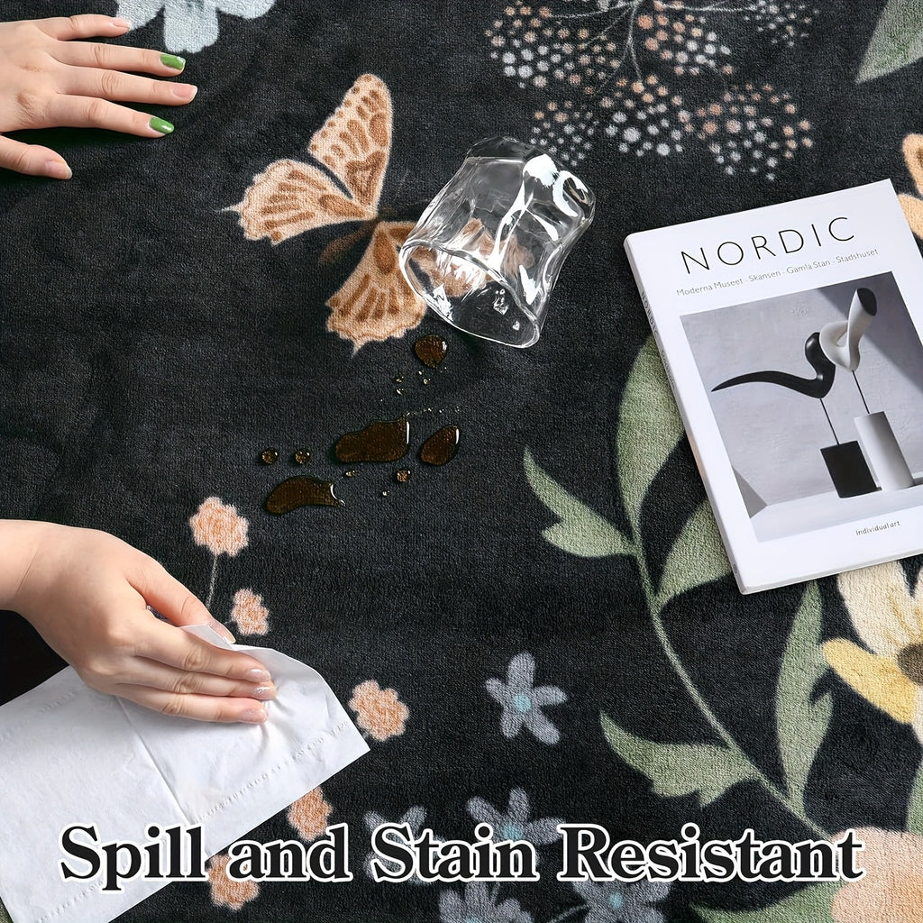 Large Ultra-Thin Floral Area Mat – Washable, Non-Slip,, Lightweight Boho Decor for Bedroom, Living Room, or Office (Black\u002FGrey)