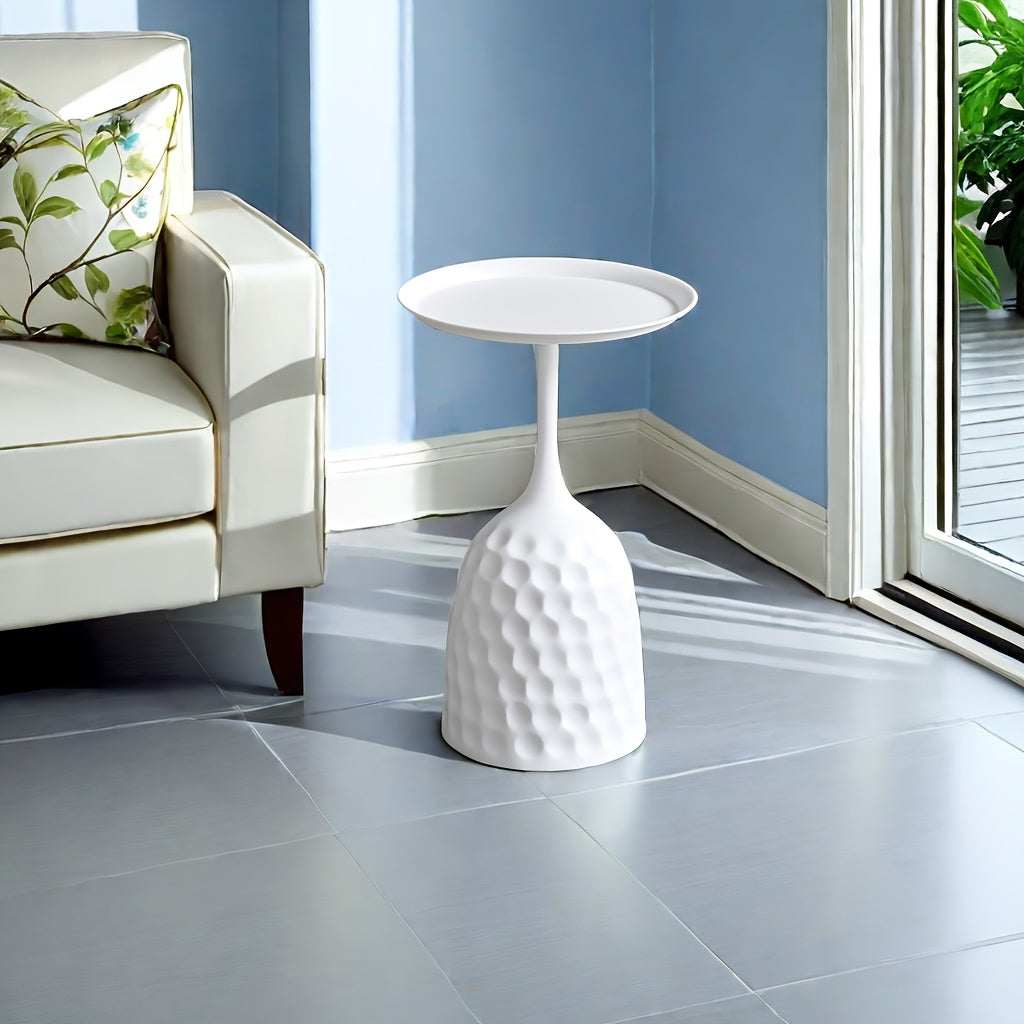 Elegant white and black wine glass design metal side table-compact round bedside and coffee table, suitable for small spaces, perfect for bedrooms and offices