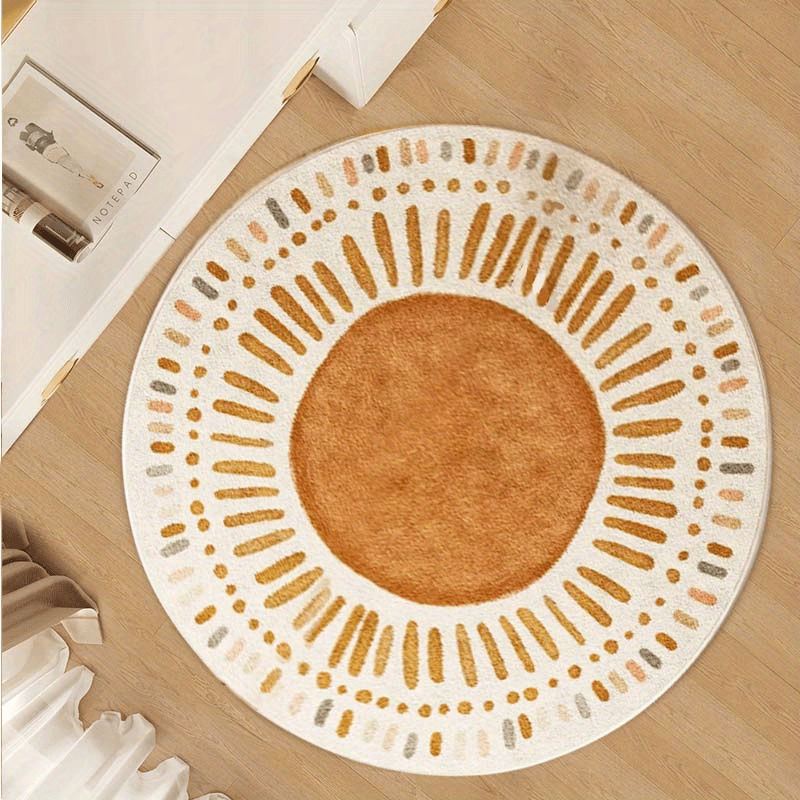 Orange Polka Dot Cartoon Design Carpet for Living Room, Made of Imitation Cashmere, Weighing 1000G And 10Mm Thick, Suitable for Modern Minimalist Bedroom Decor, Featuring a Cute Cream Style, Fluffy And Soft, Round Crawling Mat.