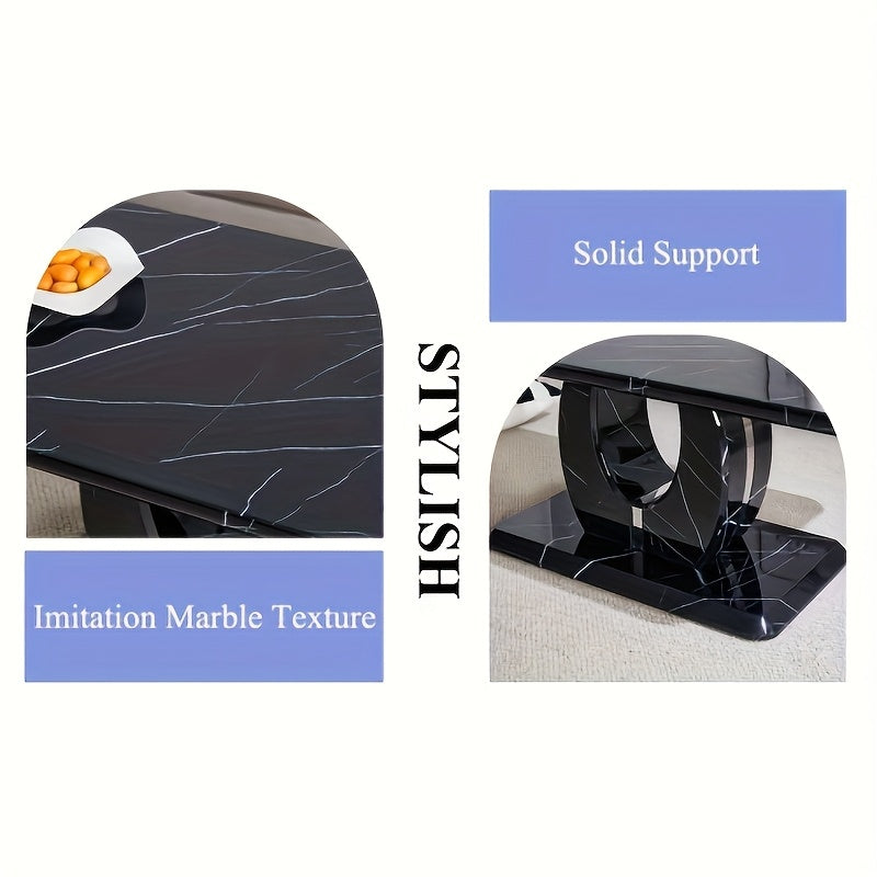 Modern Minimalist Black Faux Marble Pattern Sticker Pattern Rectangular Coffee Table, Large Modern Versatile Coffee Table For Living Room, Rectangular Center Table Tea Table Accent Furniture, Suitable For Multiple Scenarios, Easy To Install (Black)