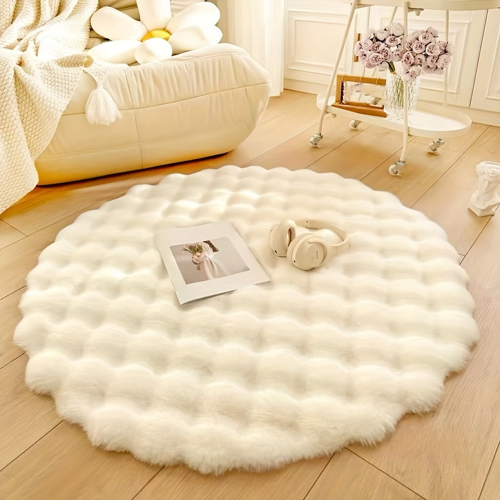1PC Plush Round Faux Rabbit Fur Accent Rug - Soft, Lightweight, Machine Washable, Non-Slip, Low Pile, Solid Color, Perfect for Living Room, Bedroom, Home Decor, Festive Celebrations - Christmas, Easter, Hanukkah, Thanksgiving, St. Patrick's Day