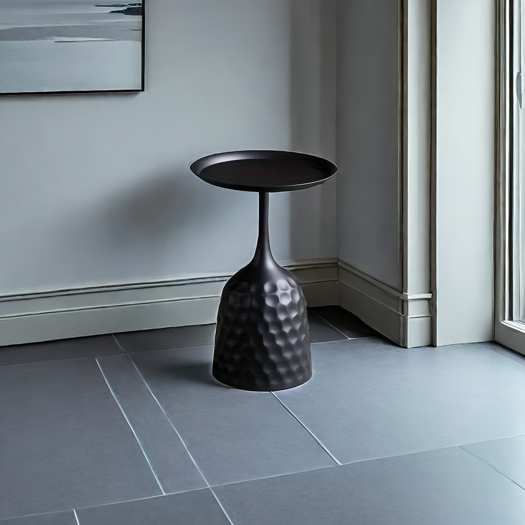 Elegant white and black wine glass design metal side table-compact round bedside and coffee table, suitable for small spaces, perfect for bedrooms and offices