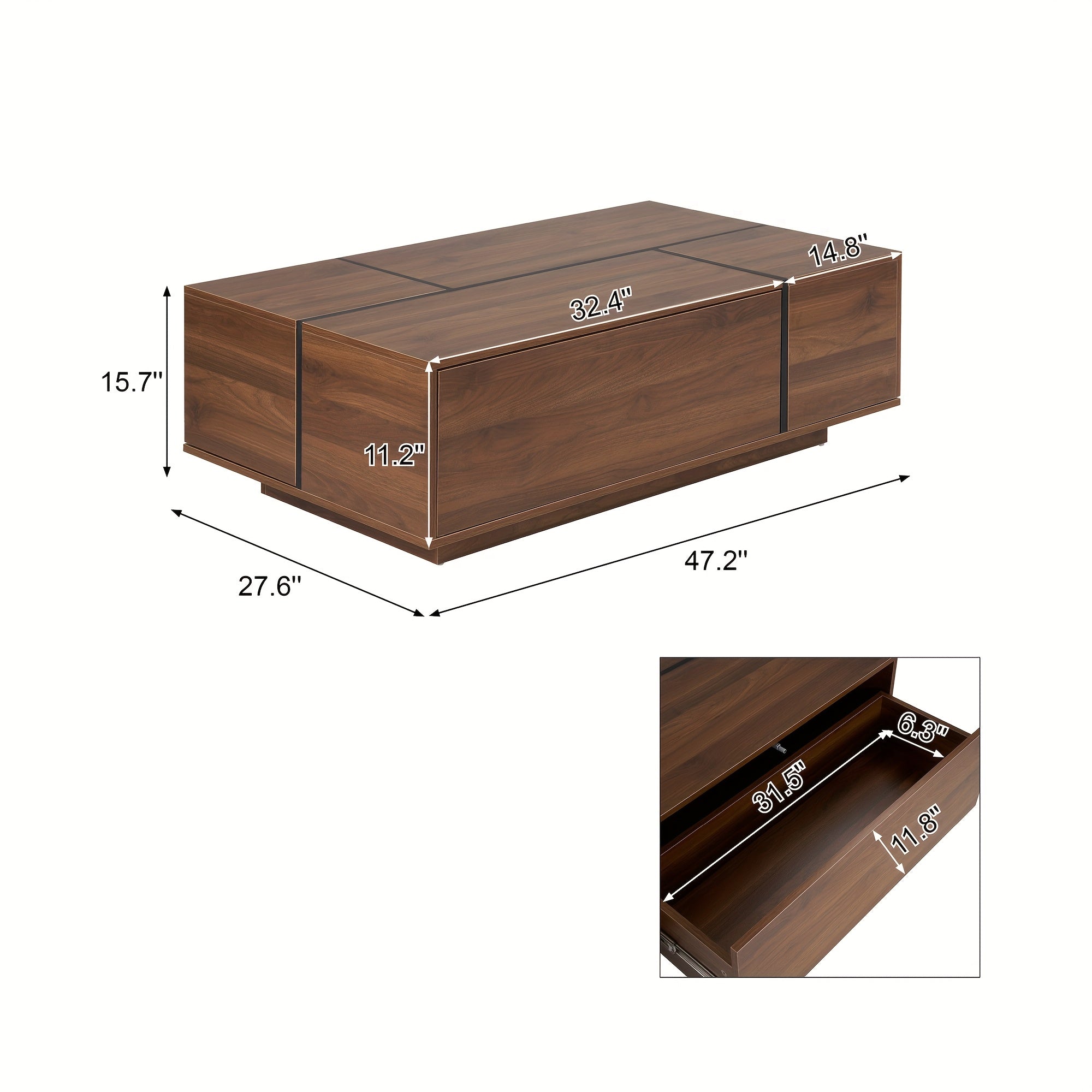Rectangular Sliding Top Coffee Table with 2 Drawers And 2 Hidden Storage for Living Room 47.2\
