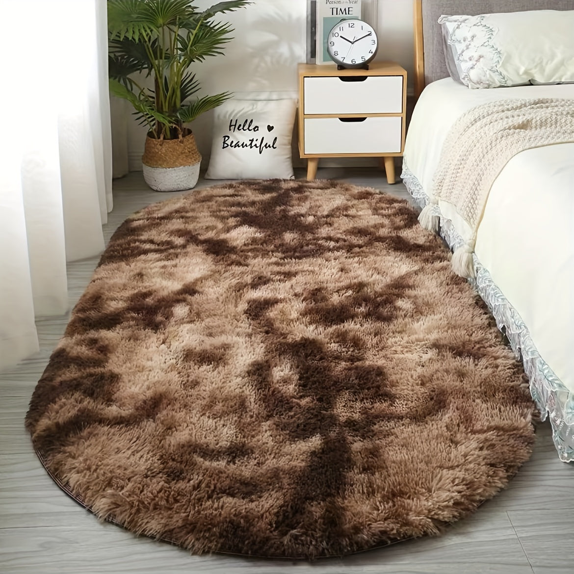 Plush Oval Area Rug for Bedroom and Living Room - Soft Polyester, Hand Washable, Perfect for Coffee Table and Doorway Decor