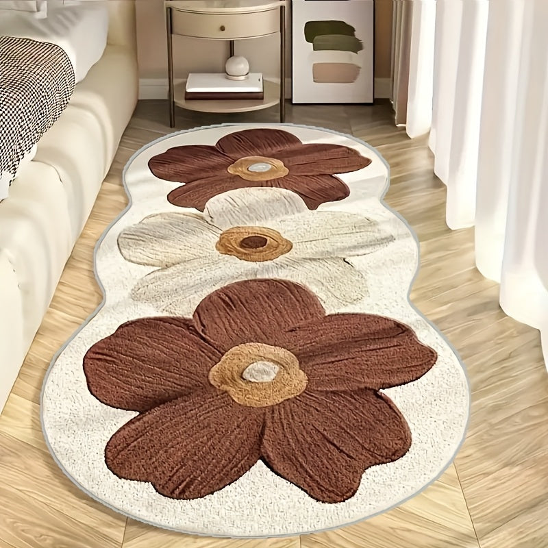 1pc Velvet Oil Painting Floral Bedside Mat - Non-Slip Latex Dot Backing, Machine Washable for Living Room, Bedroom, Vanity, Bathroom - Soft & Stylish Home Decor Mat