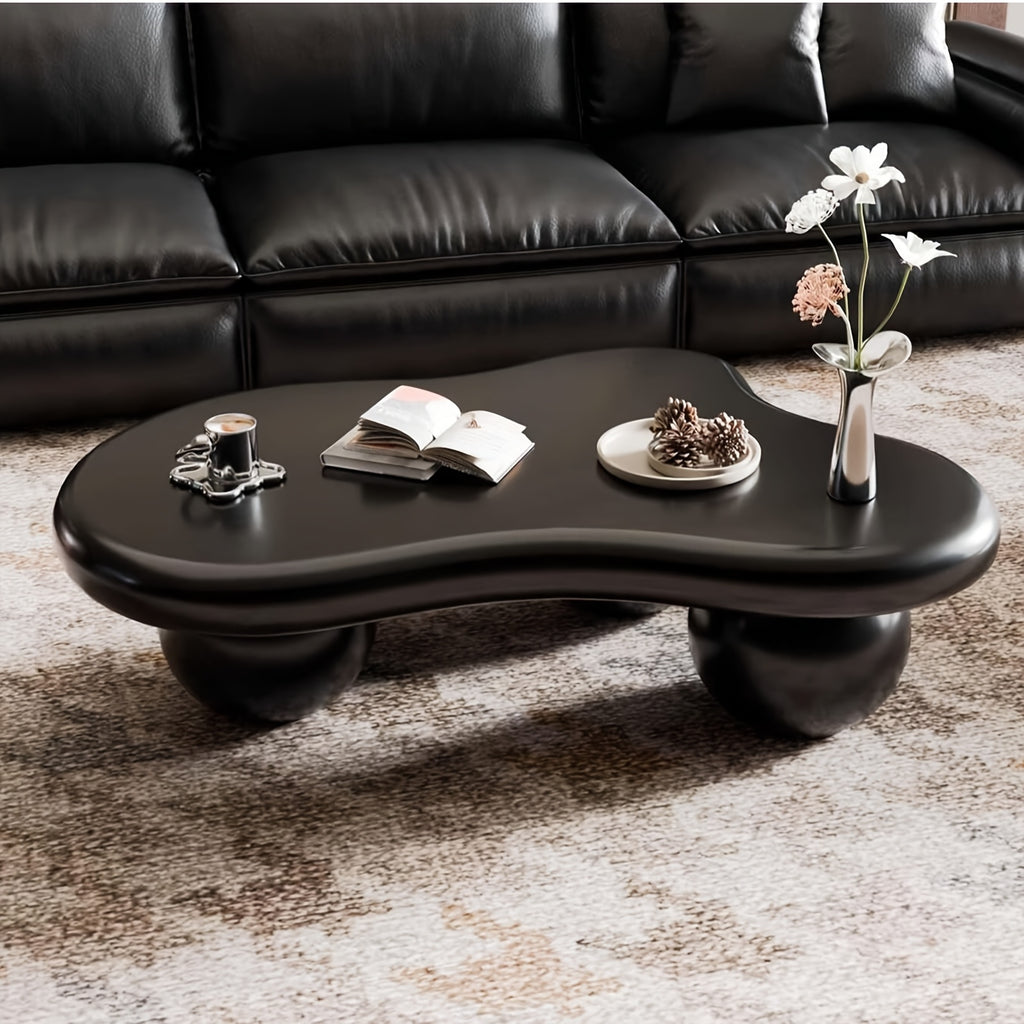 Cloud Coffee Table, Modern Coffee Table For Living Room Apartment, Cartoon Irregular Indoor Tea Table, Cute End Table With Ball 3 Legs, Easy Assemble, Black