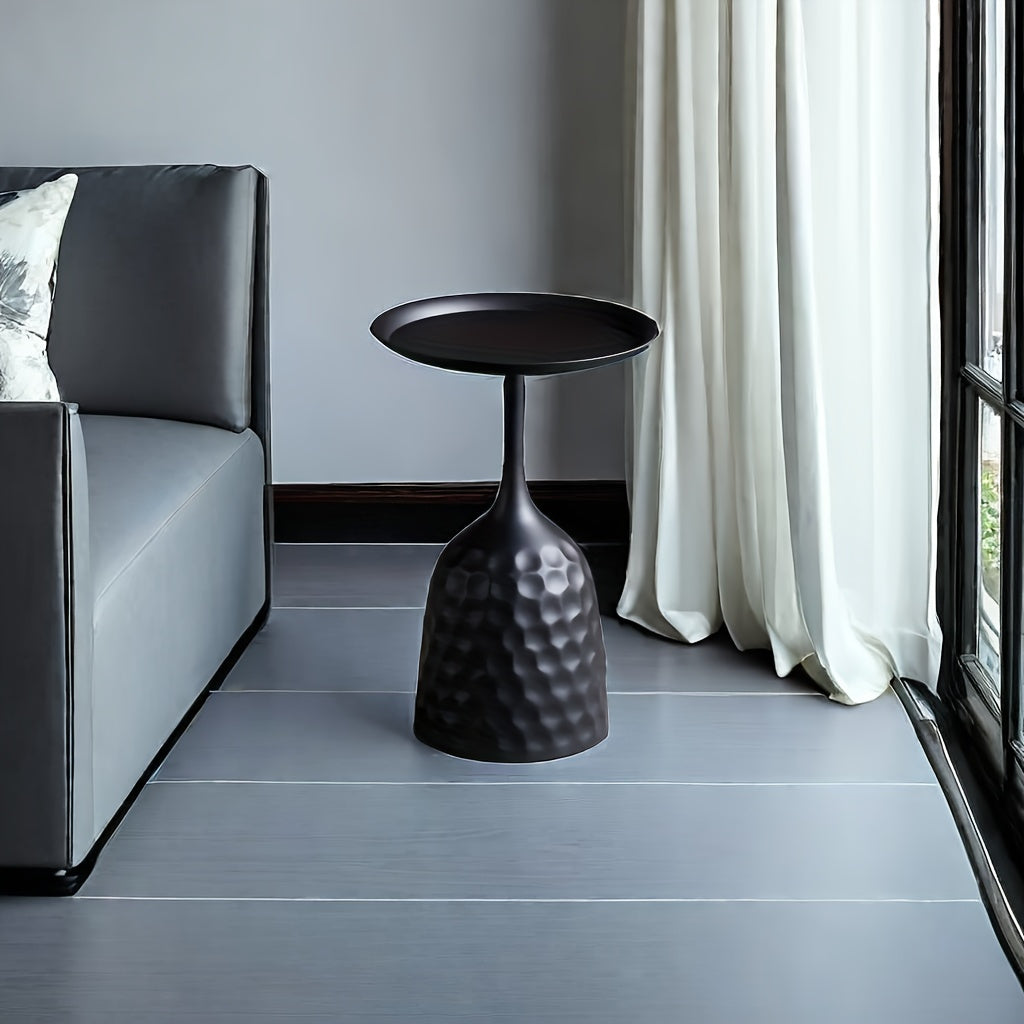 Elegant white and black wine glass design metal side table-compact round bedside and coffee table, suitable for small spaces, perfect for bedrooms and offices