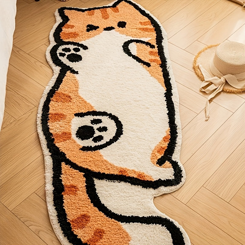 Whimsical Cat Mat 1pc Soft Plush Whimsical Cat-Shaped Area Mat | Washable & Durable, Polyester Fiber, Ideal for Living Room, Bedroom, or Office Decor, Perfect Holiday Gift, Machine Washable, Indoor Use Only