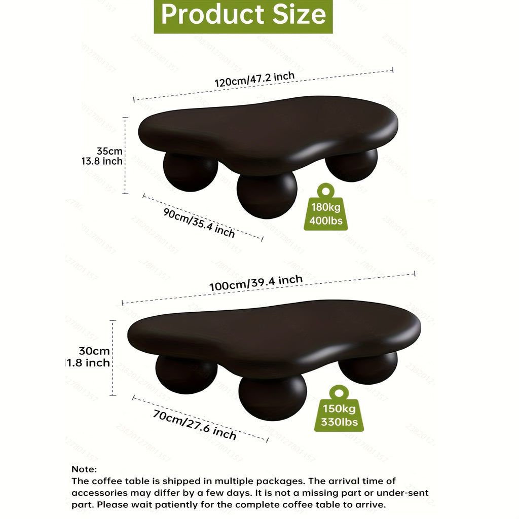 Cloud Coffee Table, Modern Coffee Table For Living Room Apartment, Cartoon Irregular Indoor Tea Table, Cute End Table With Ball 3 Legs, Easy Assemble, Black