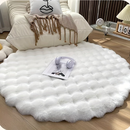 1PC Plush Round Faux Rabbit Fur Accent Rug - Soft, Lightweight, Machine Washable, Non-Slip, Low Pile, Solid Color, Perfect for Living Room, Bedroom, Home Decor, Festive Celebrations - Christmas, Easter, Hanukkah, Thanksgiving, St. Patrick's Day