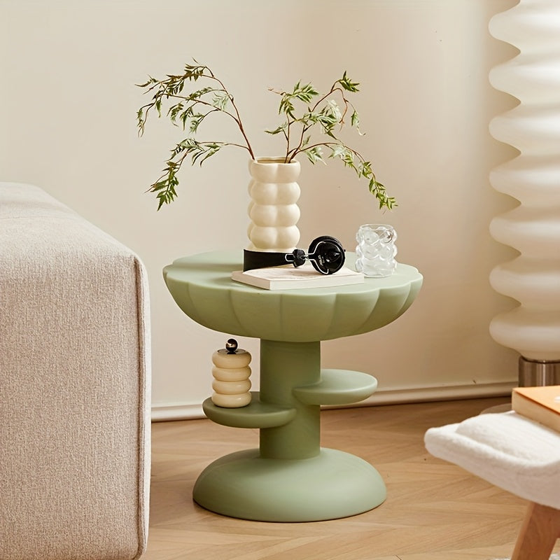 Modern Yellow Plastic Flower-Shaped Coffee Table with Two Tiers - Stylish Home Decor for Small Spaces, Perfect for Organizing Essentials, Small Space Furniture | Contemporary Decor | Lightweight Table, Coffee Table for Living Room