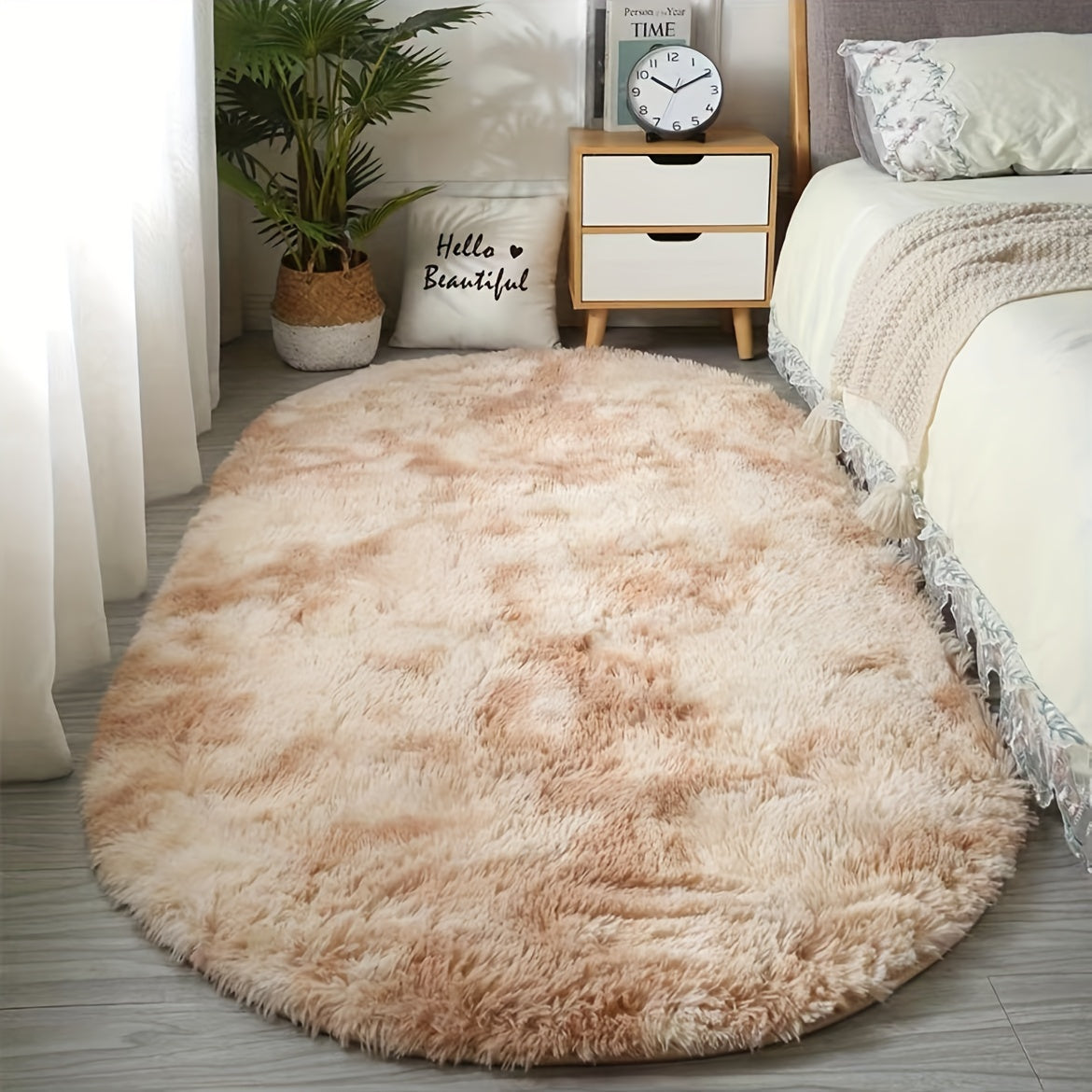 Plush Oval Area Rug for Bedroom and Living Room - Soft Polyester, Hand Washable, Perfect for Coffee Table and Doorway Decor