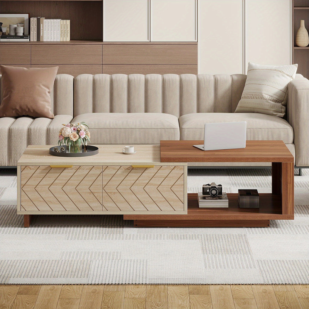 Extendable Coffee Table with Dual-Tone Walnut & Oak - Adjustable Length (42\