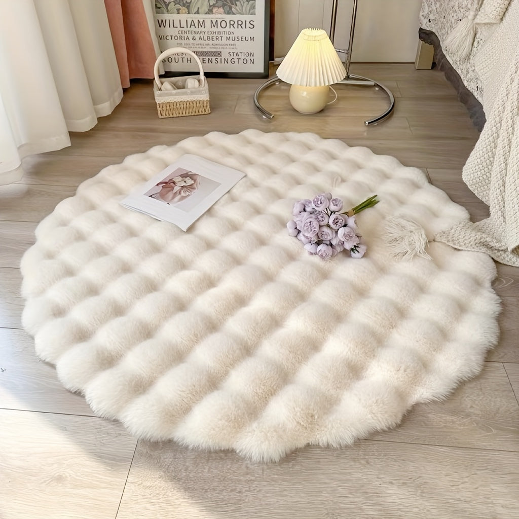 1pc, Round Bubble Fleece Fabric Simple Solid Color Fluffy Soft Comfortable Easy To Clean Furry Warm Cute Indoor Decorative Carpet, Four Colors Available, Suitable For Bedroom, Living Room, Clothes Room, Vanity And Other Areas 35.43*35.43in (90*90cm)