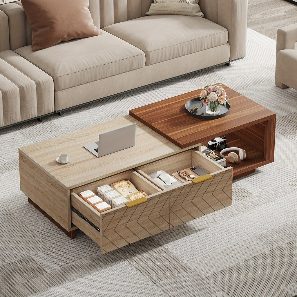 Extendable Coffee Table with Dual-Tone Walnut & Oak - Adjustable Length (42\