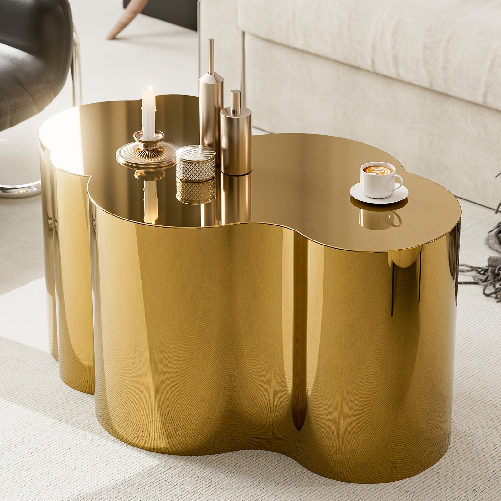 Modern Golden Stainless Coffee Table, Large Cloud Fashion Design Accent Table for Living Room Bedroom - Large\u002FSmall