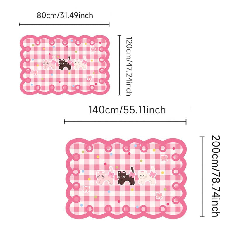 Fluffy Plaid Area Rug High Pile Fluffy Plaid Area Rug - Non-Slip Washable Polyester Carpet - Irregular Pink Decorative Mat for Bedroom, Indoor, Room