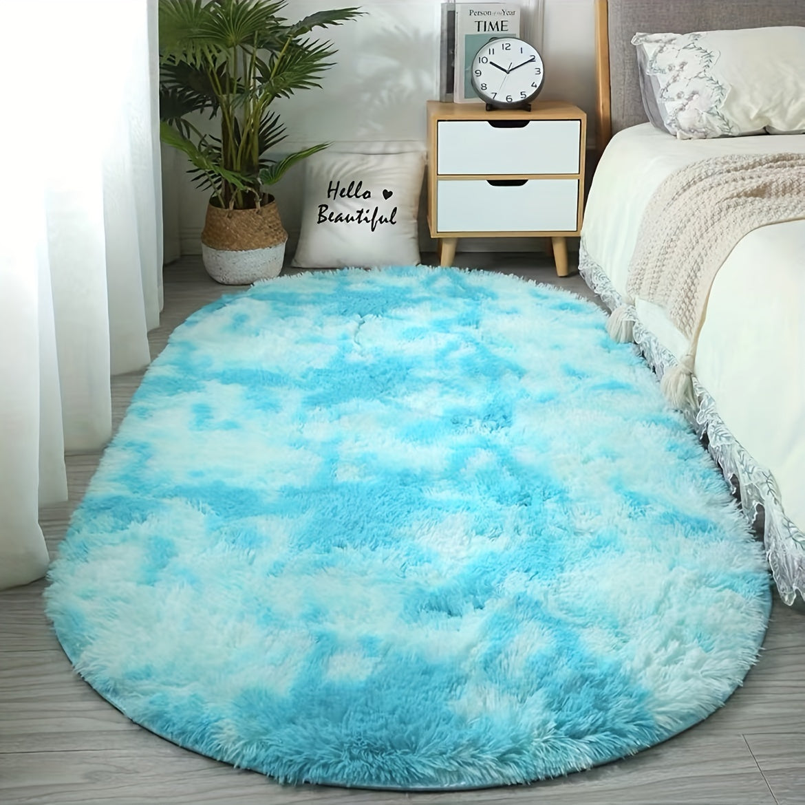 Plush Oval Area Rug for Bedroom and Living Room - Soft Polyester, Hand Washable, Perfect for Coffee Table and Doorway Decor